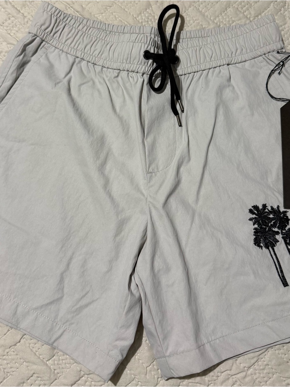 James Perse Light Gray Shorts with Black Palm Embroidery